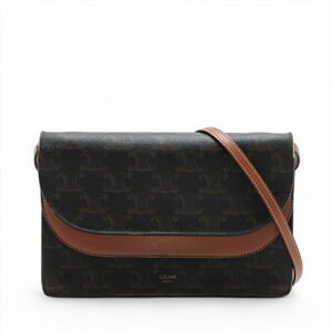 Celine Triomphe leather shoulder wallet brown